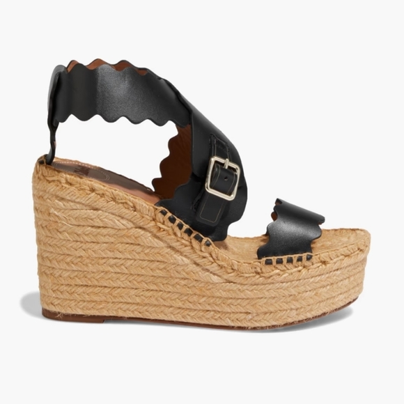 Chloe Lauren scalloped leather espadrille wedge sandals